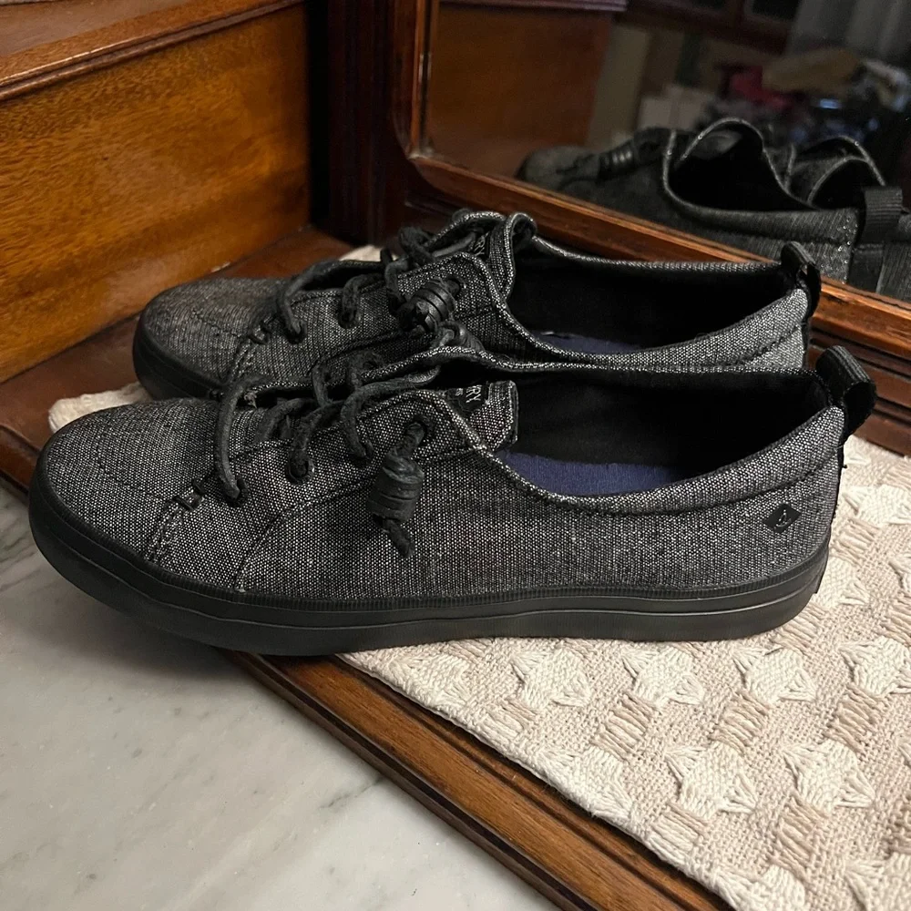 SPERRY Classic Crest Vibe Metallic Slip On Casual Sneakers Black Metallic Sz 7.5